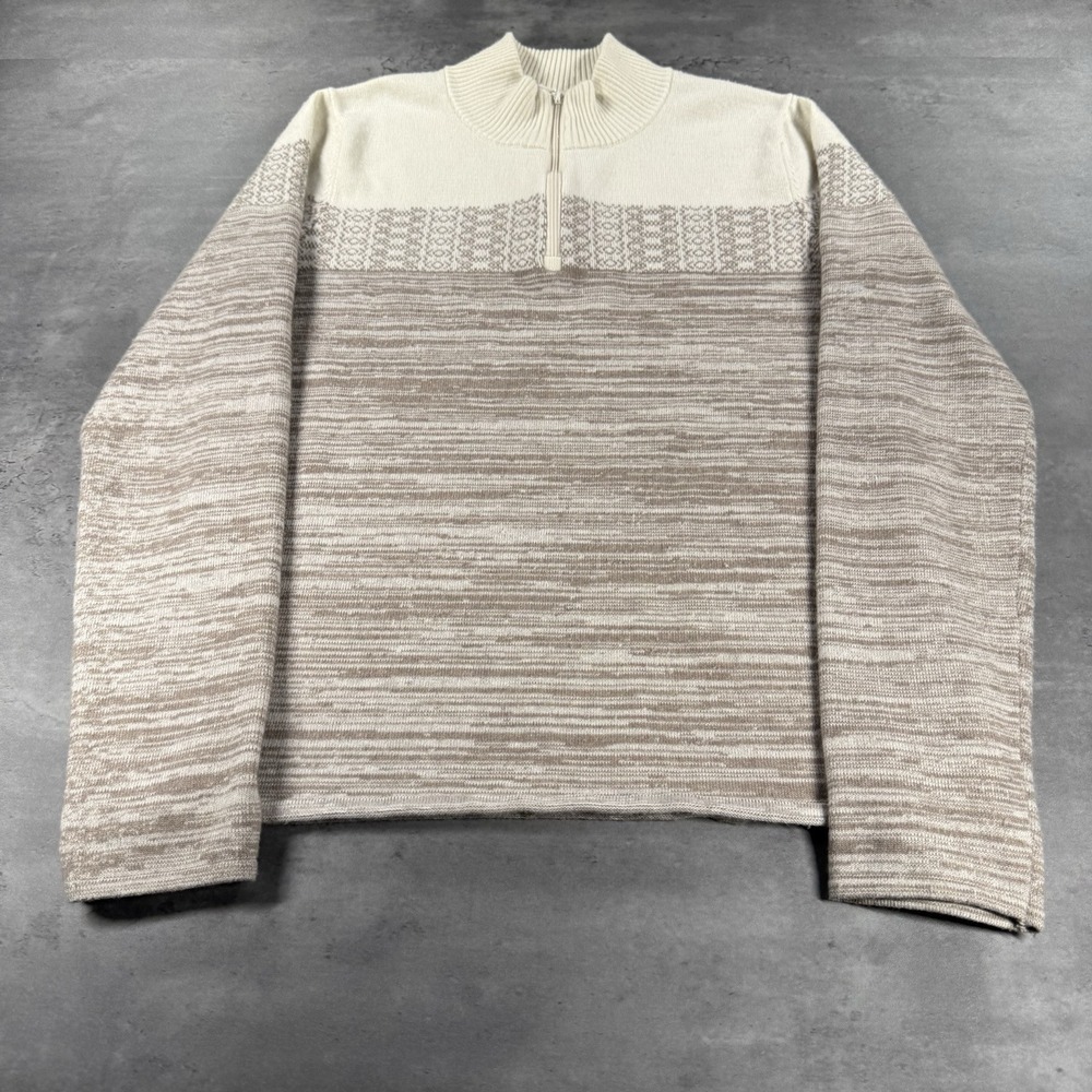prAna Sweater Womens Small Knit Zip Cream Tan Brown Nordic Stretch Cozy